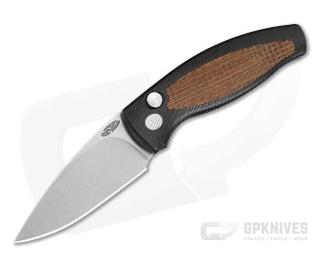 TRM Pit Bull Black Aluminum Burlap Micarta Inlay MagnaCut Automatic Knife (3.00" Blade) - TRM-053