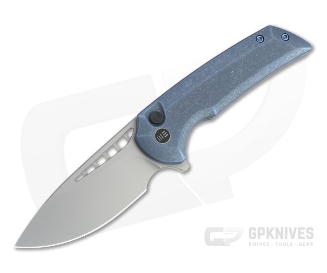 WE Knives x Ferrum Forge Mini Malice Blasted 20CV Stonewashed Blue Button Lock Flipper WE054BL-3 - WE-WE054BL-3