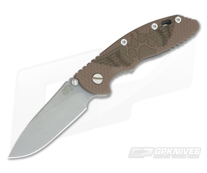 Hinderer Knives XM-18 3.5" NoN Flipper Winged Dog Paw #02 Working Finish FDE G10 - HK-0555