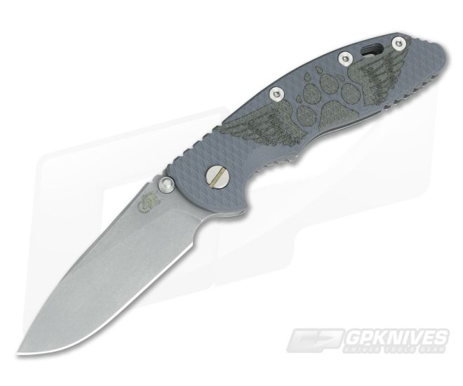 Hinderer Knives XM-18 3.5" NoN Flipper Winged Dog Paw #04 Working Finish Grey G10 - HK-0556