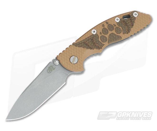 Hinderer Knives XM-18 3.5" NoN Flipper Winged Dog Paw #25 Working Finish Coyote G10 - HK-0557