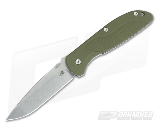 Hinderer Firetac Spanto Stonewash 20CV Thumb Disk OD Green G10 Titanium Frame Lock Folder - HK-0569