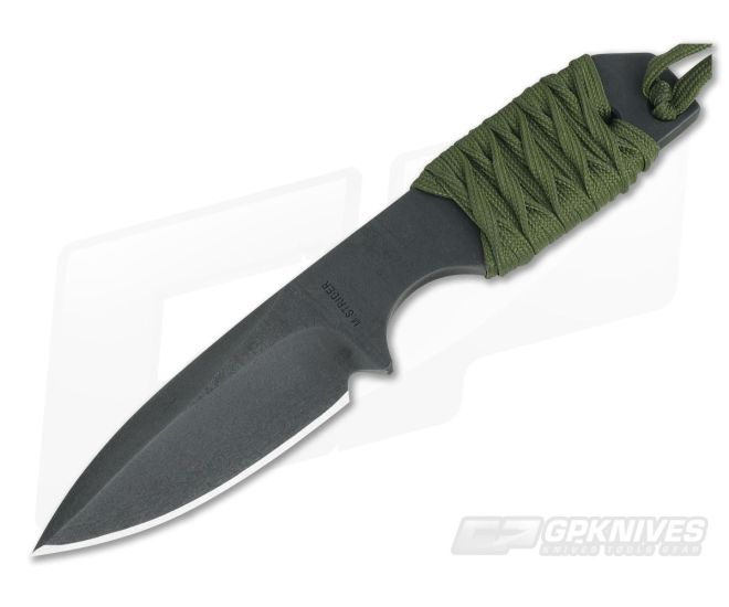 M. Strider Knives WP Hand Ground Spear Point Black ATS-34 Green Paracord Wrap 057 - MSK-057