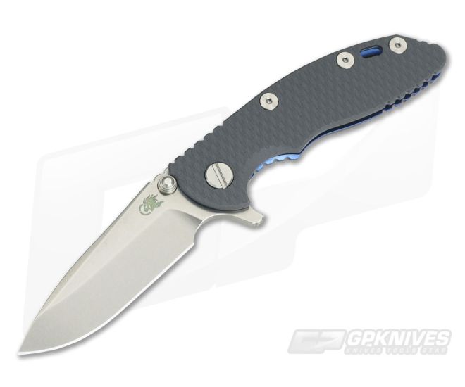 Hinderer XM-18 3" GEN 6 Stonewash Blue Ti 20CV Spear Point Grey G10 Tri-Way Pivot Flipper - HK-0634