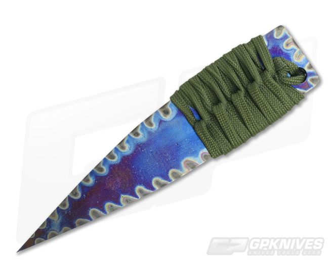 M. Strider Knives Flamed Titanium Wide Nail 4.97" Cord Wrapped Fixed Blade - MSK-067