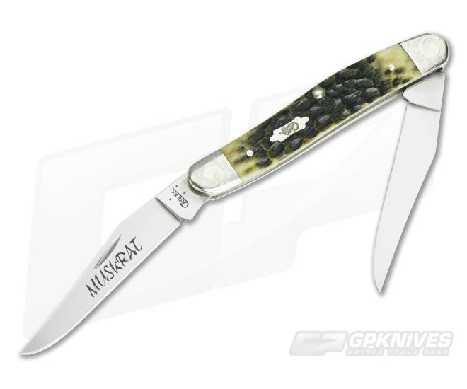 Case Family Set Engraved Olive Green Bone Muskrat - CA-06966L
