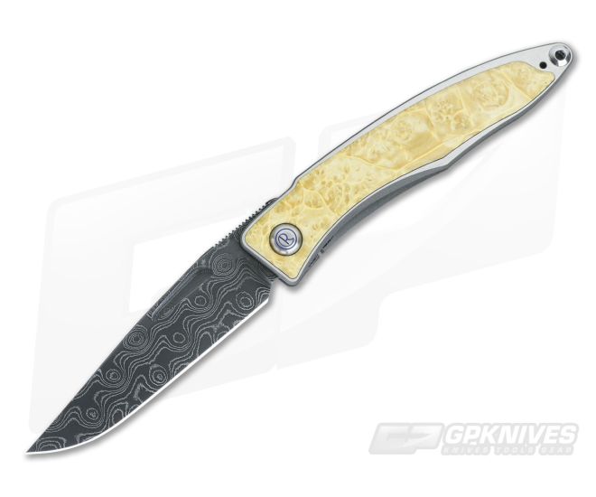 Chris Reeve Mnandi Raindrop Damascus with Box Elder Inlays - CRK-069