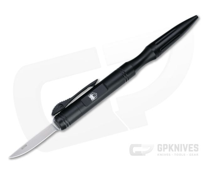 Boker Plus OTF Pen Satin D2 Black Aluminum Automatic Knife Ink Pen 06EX600 - BO-06EX600
