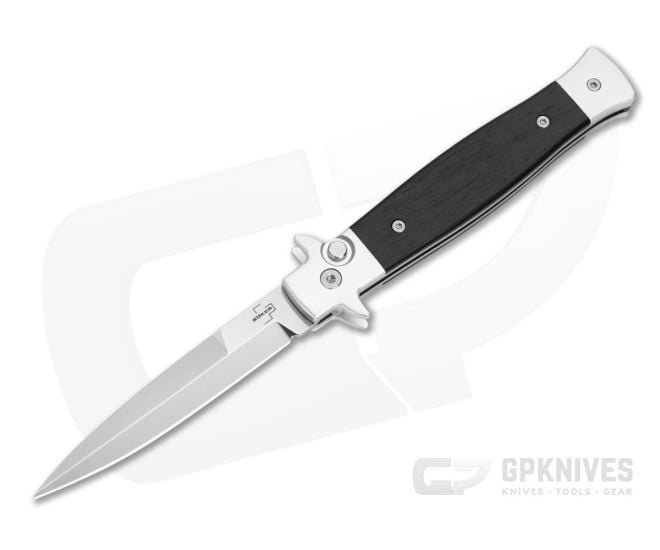 Boker Plus Stiletto 3.5 Ebony Wood 14C28N Satin Automatic Knife (3.50" Blade) 06EX750 - BO-06EX750