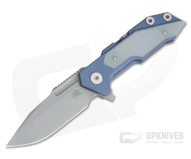 Hinderer Knives Full Track Spanto Working Finish S35VN Battle Blue Natural G10 Tri-Way Pivot Flipper - HK-0714