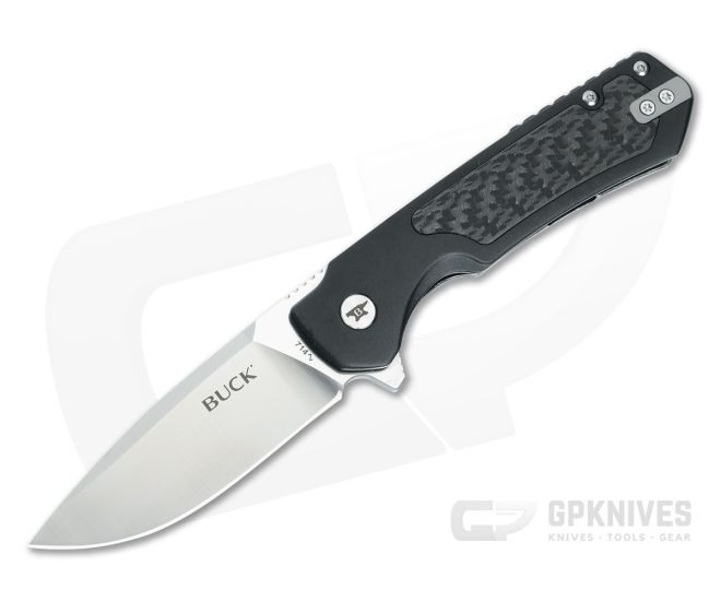 Buck Stinger Black Aluminum Carbon Fiber D2 Satin Drop Point Frame Lock Folding Knife (3.00") 0714BKS - BU-0714BKS