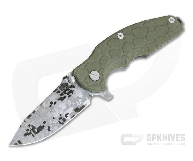 Hinderer Knives Jurassic Digital Camo Working Finish S35VN Spear Point Scaled OD Green G10 Tri-Way Pivot Flipper 0850 - HK-0850