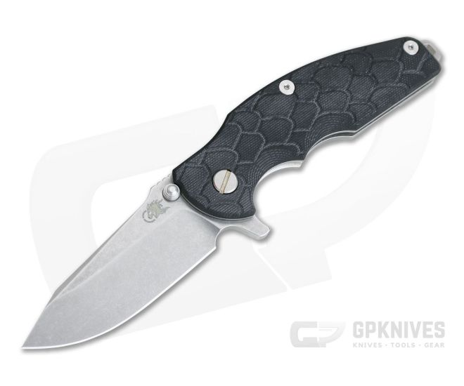 Hinderer Knives Jurassic Stonewashed S35VN Spear Point Scaled Black G10 Tri-Way Pivot Flipper 0851 - HK-0851