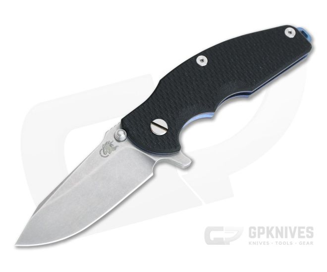 Hinderer Knives Jurassic S35VN Spear Point Stonewashed Blue Ti Black G10 Tri-Way Pivot Flipper 0852 - HK-0852