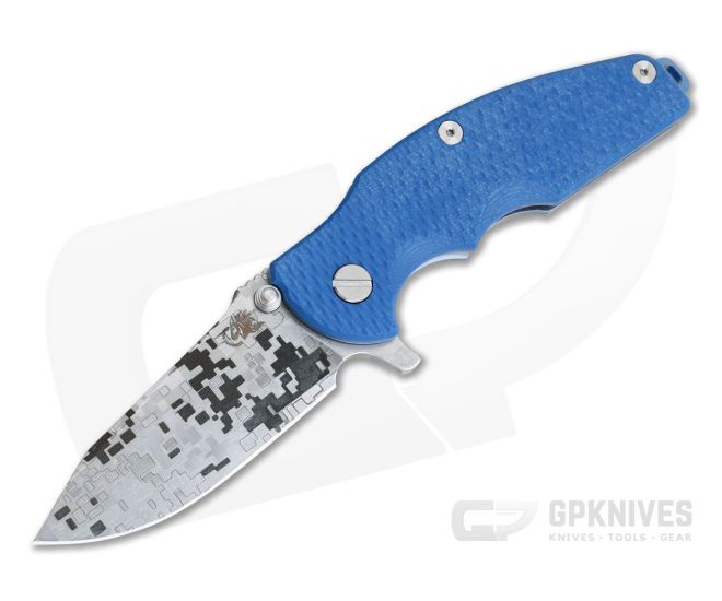 Hinderer Knives Jurassic Digital Camo Stonewashed Blue S35VN Spear Point Blue G10 Tri-Way Pivot Flipper 0853 - HK-0853