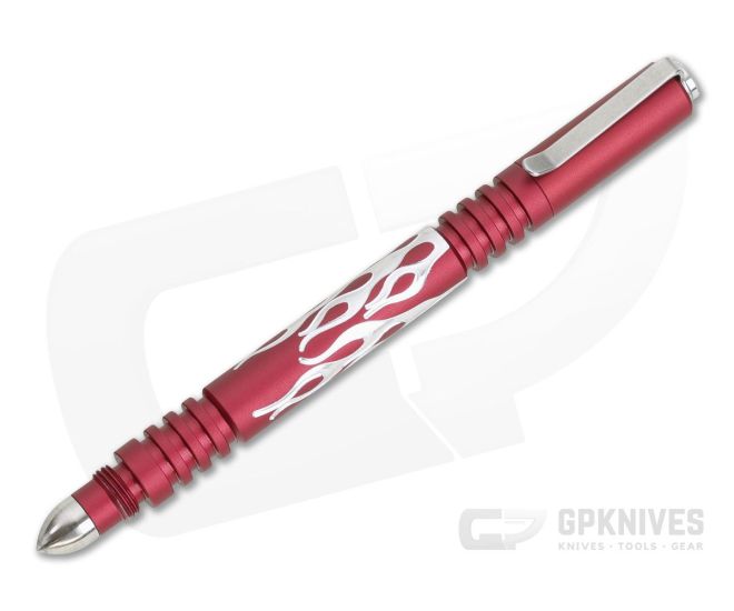 Hinderer Knives Investigator Pen Flames Matte Red Aluminum 0865 - HK-0865