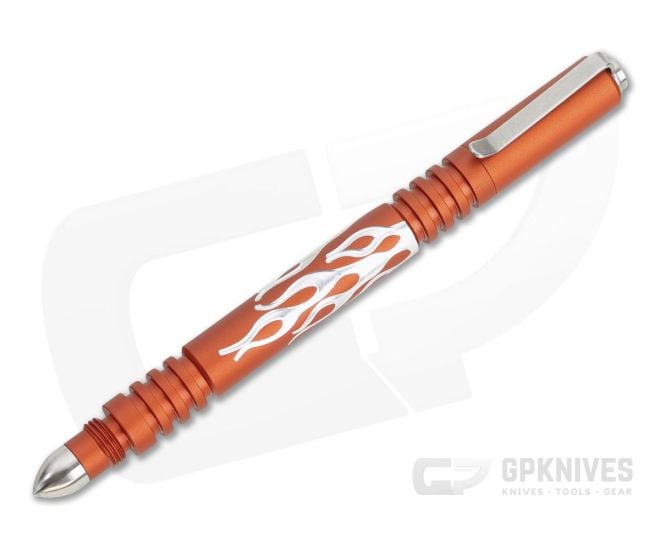 Hinderer Knives Investigator Pen Flames Matte Orange Aluminum 0867 - HK-0867