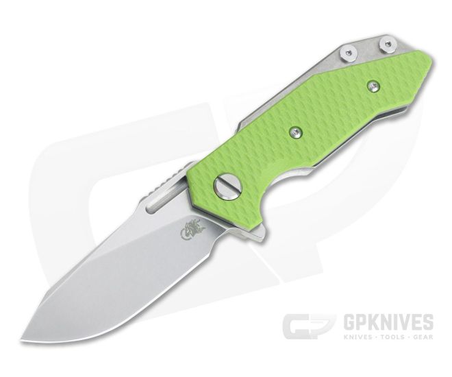 Hinderer Knives Half Track Slicer Stonewashed 20CV Neon Green G10 Tri-Way Flipper - HK-0923