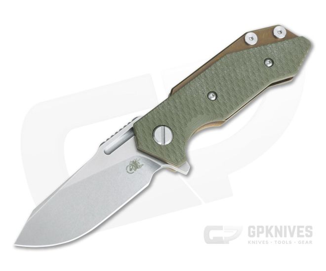 Hinderer Knives Half Track Slicer 20CV Stonewashed Bronze OD Green G10 Tri-Way Flipper - HK-0926