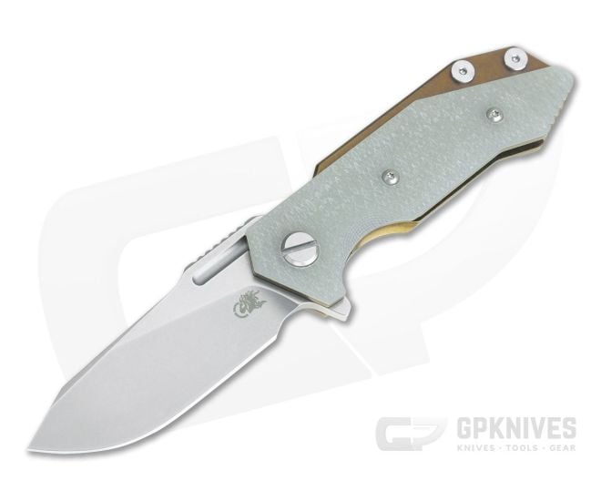 Hinderer Knives Half Track Slicer 20CV Stonewashed Bronze Jade Green G10 Tri-Way Flipper - HK-0927