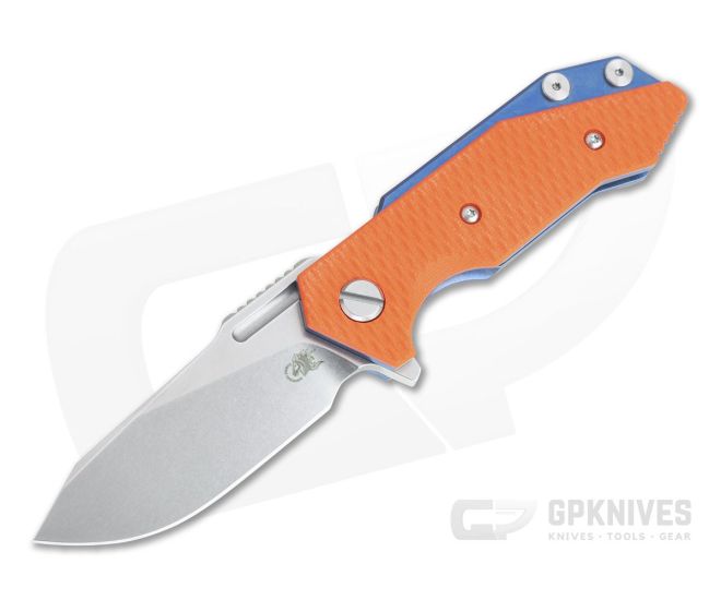 Hinderer Knives Half Track Slicer 20CV Stonewashed Blue Orange G10 Tri-Way Flipper - HK-0929