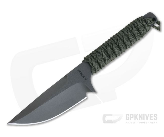 M. Strider Knives WP Hand Ground Spear Point Black PSF27 Green Paracord - MSK-092