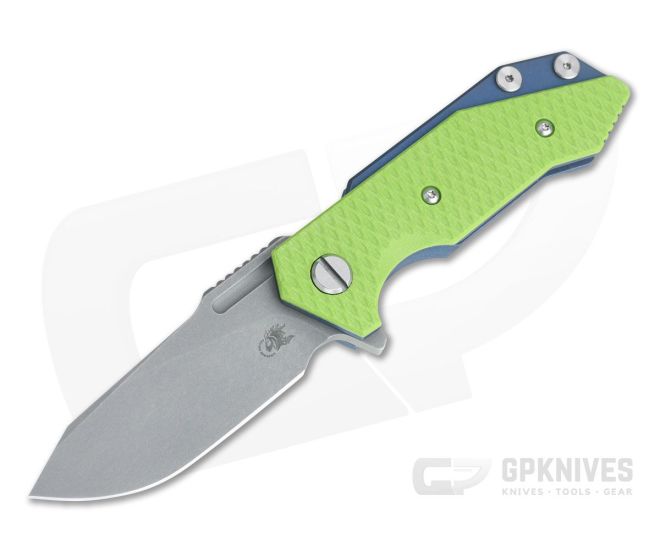 Hinderer Knives Half Track Slicer 20CV Battle Blue Neon Green G10 Tri-Way Flipper - HK-0932