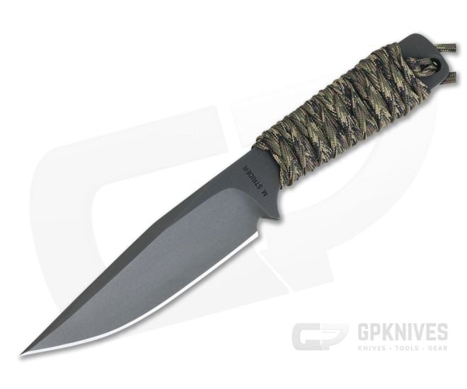 M. Strider Knives WP Hand Ground Clip Point Black PSF27 Camo Paracord - MSK-094