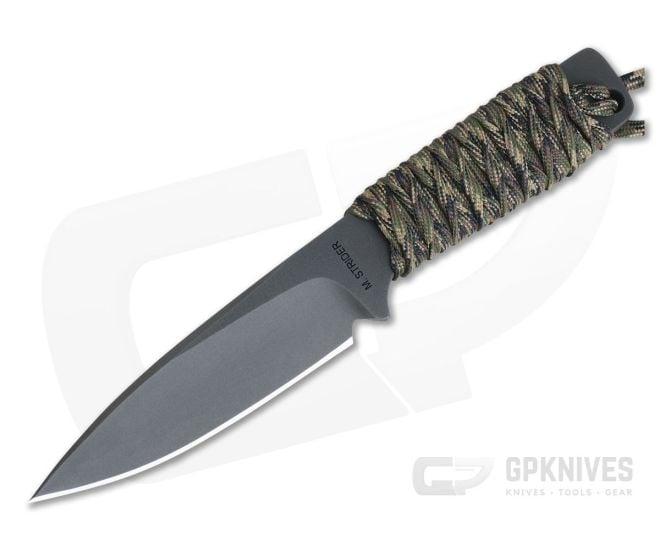 M. Strider Knives WP Hand Ground Spear Point Black PSF27 Camo Paracord - MSK-095