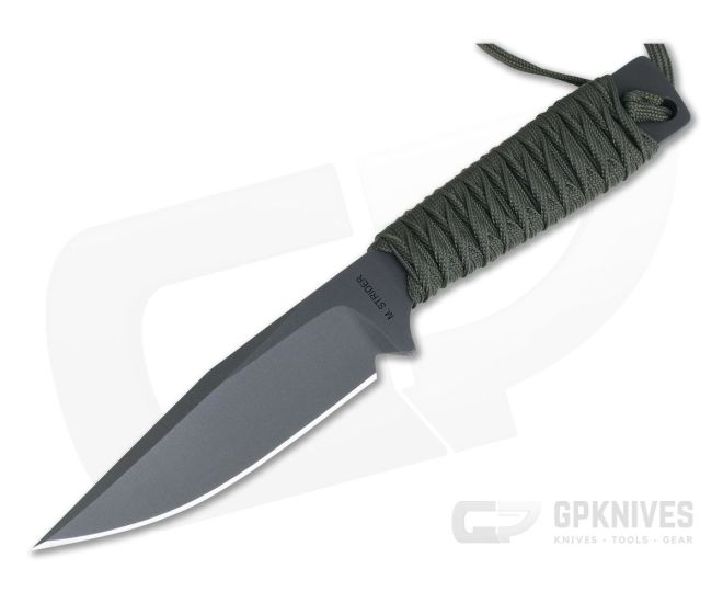 M. Strider Knives WP Hand Ground Clip Point Black PSF27 Green Paracord - MSK-096