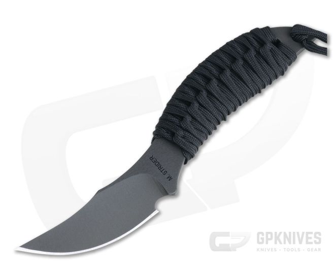 M. Strider Knives WP Hand Ground Trailing Point Black PSF27 Black Paracord - MSK-097