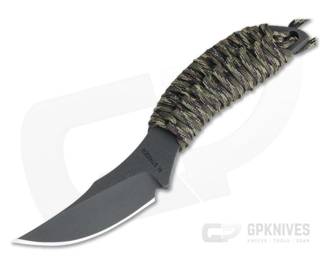 M. Strider Knives WP Hand Ground Trailing Point Black PSF27 Camo Paracord - MSK-098