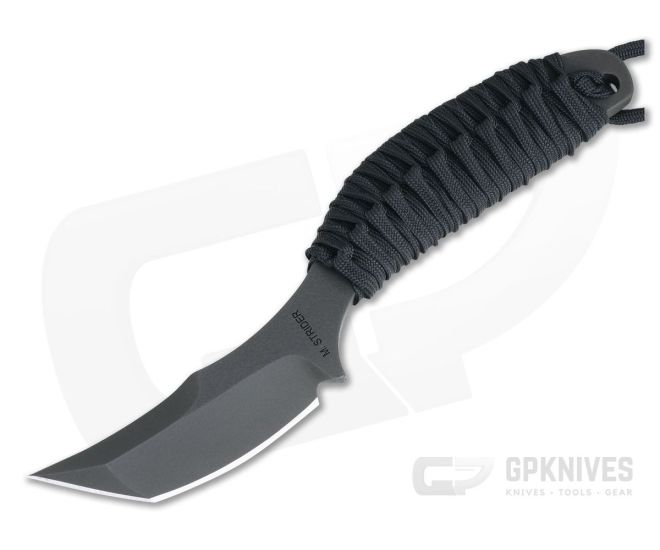 M. Strider Knives WP Hand Ground Trailing Point Tanto Black PSF27 Black Paracord - MSK-099