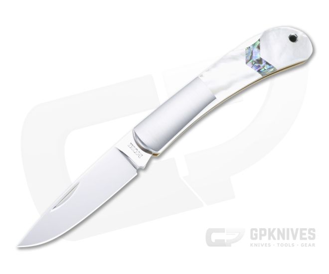 Moki Glory Arrow Polished AUS-8 Bolstered Mother of Pearl Lock Back Folder 101EG - MK-101EG