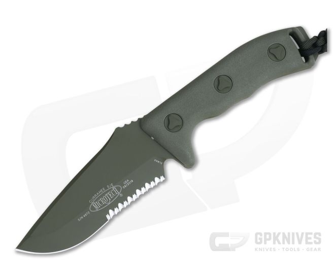 Microtech Currahee S/E Green Partial Serrated Elmax Fixed Blade Knife - MT-102-2GR-ELMAX