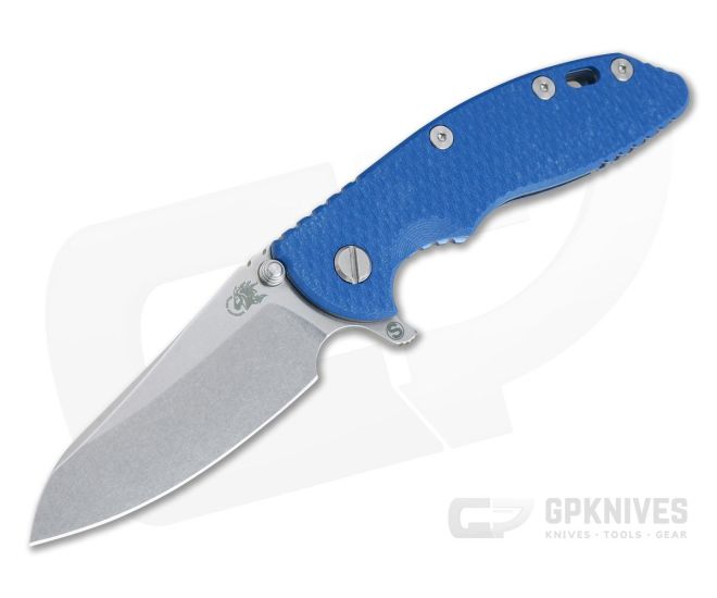 Hinderer XM-18 3.5" Skinny Sheepsfoot Stonewash 20CV Blue G10 Stonewash Blue Ti Tri-Way Pivot Flipper - HK-1052