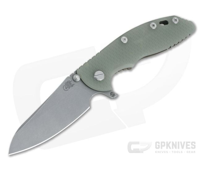 Hinderer XM-18 3.5" Skinny Sheepsfoot Working Finish 20CV Translucent G10 Battle Bronze Ti Tri-Way Pivot Flipper - HK-1059