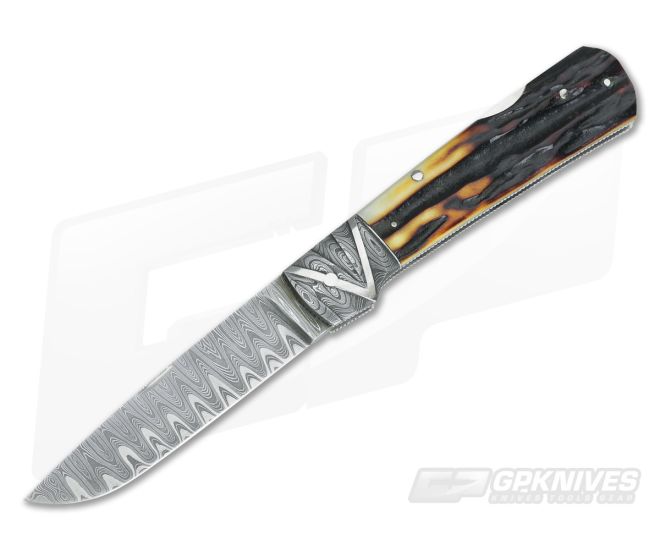 Ken Steigerwalt Custom Folder Amber Stag Damascus - CU-1070