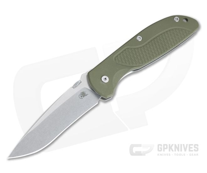 Hinderer Firetac Recurve Stonewashed 20CV OD Green G10 Tri-Way Titanium Frame Lock Folder 1096 - HK-1096