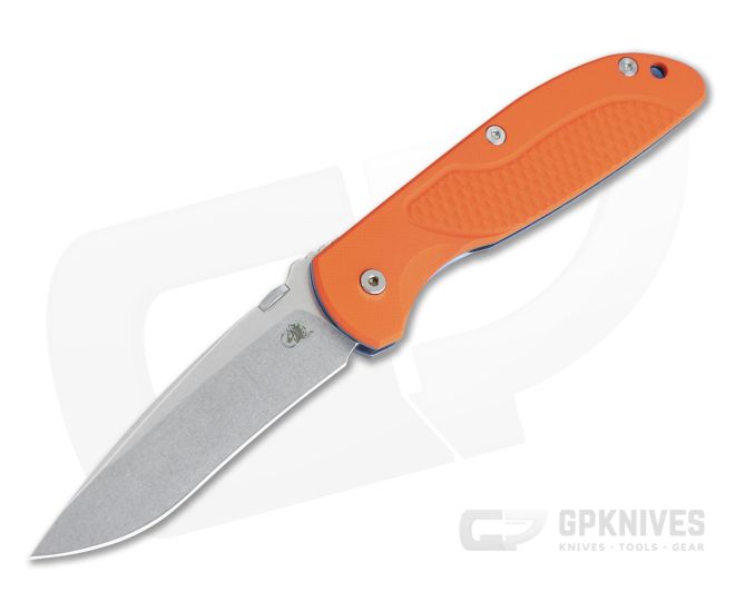 Hinderer Firetac Recurve Stonewashed 20CV Orange G10 Tri-Way Blue Titanium Frame Lock Folder 1098 - HK-1098