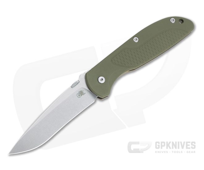 Hinderer Firetac Recurve Stonewashed 20CV OD Green G10 Tri-Way Bronze Titanium Frame Lock Folder 1106 - HK-1106