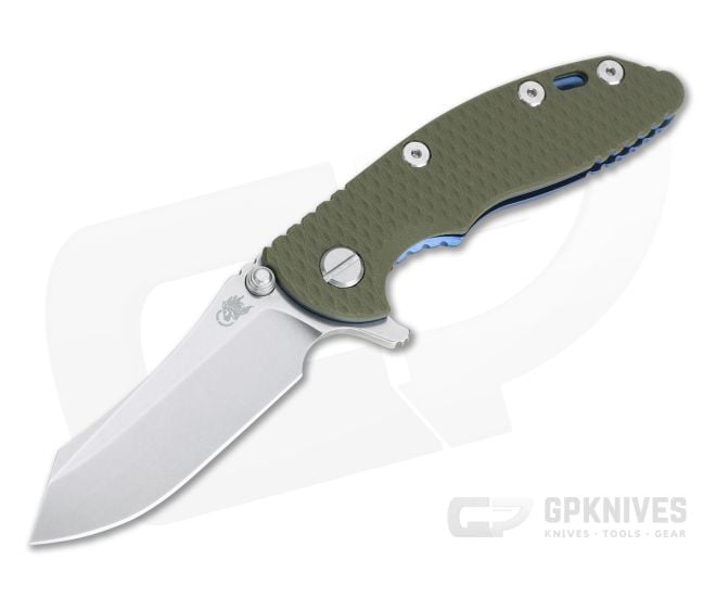 Hinderer XM-18 3" Skinner Stonewashed 20CV OD Green G10 Blue Titanium Tri-Way Pivot Flipper 1112 - HK-1112