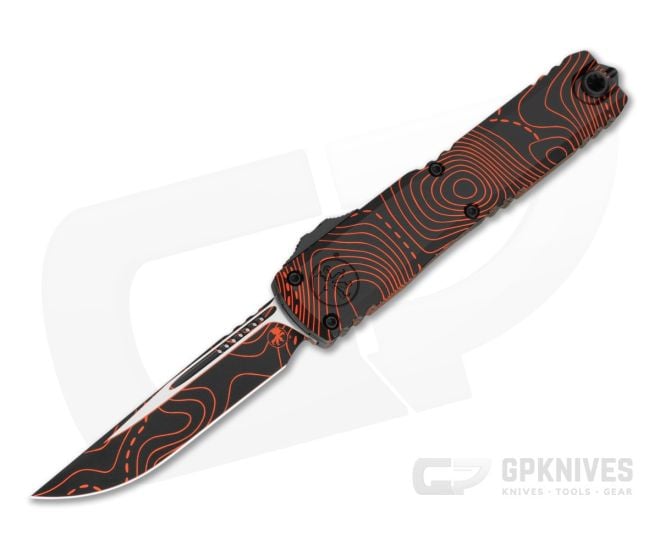Microtech Signature Series Ultratech Gen IV S/E Single Edge Topographic Black/Orange Camo Aluminum M390MK OTF Automatic Knife (3.55" Blade) 11214-1TPBKORCS - MT-11214-1TPBKORCS