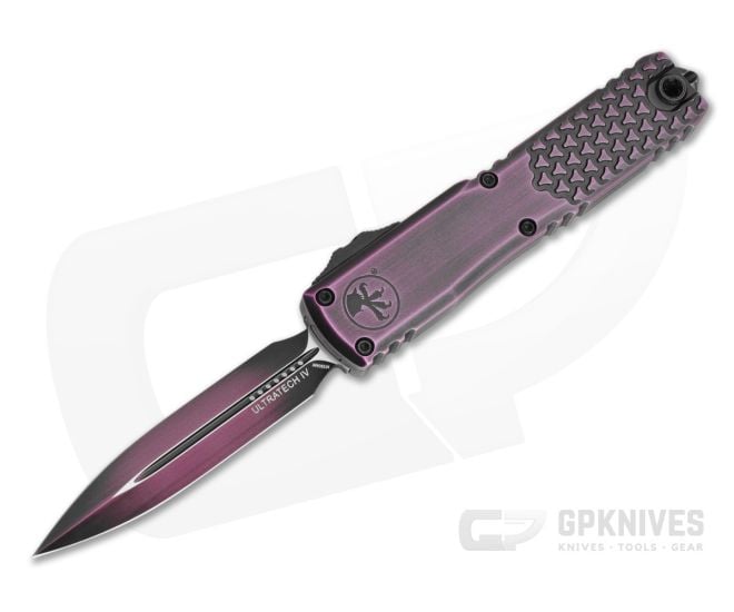 Microtech Ultratech Gen IV D/E Double Edge Half Tri-Grip Purple Abrasion Aluminum M390MK OTF Automatic Knife (3.55" Blade) 11224HT-1 PUAA - MT-11224HT-1PUAA