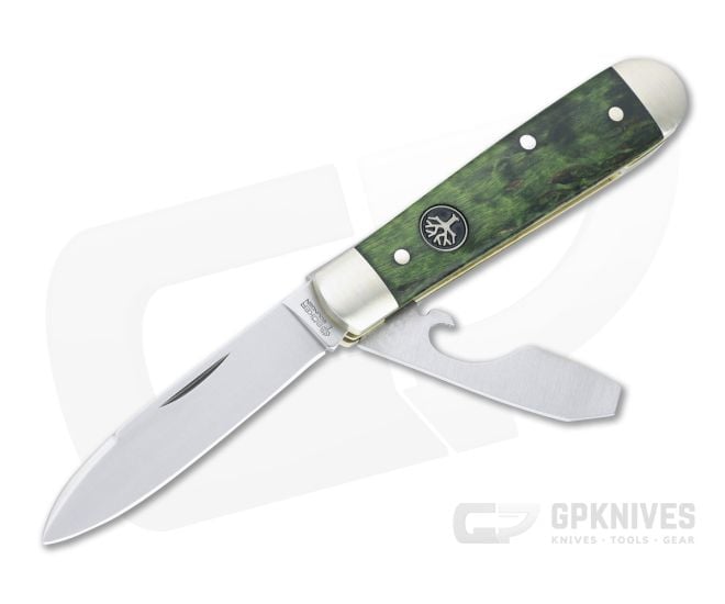 Boker Solingen Swell-End Jack Satin N690 Green Curly Birch Cap Lifter Slip Joint 112916 - BO-112916