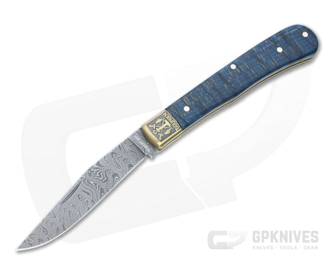 Boker Solingen Trapper Uno 2021 Annual Damascus Blue Curly Maple Slip Joint Collector's Knife 1132021DAM - BO-1132021DAM