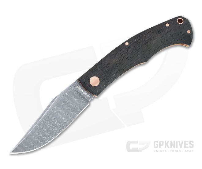 Boker Solingen Durand Boxer 2022 Annual Damascus Copper Bog Oak Slip Joint Folder 1132022DAM - BO-1132022DAM