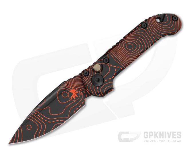 Microtech Signature Series LUDT Gen III S/E Single Edge Topographic Black/Orange Camo Smooth Aluminum M390MK Automatic Knife (3.45" Blade) 1135S-1TPBKORCS - MT-1135S-1TPBKORCS