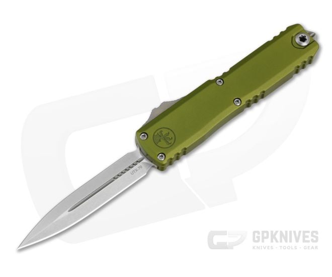 Microtech UTX-70 Gen IV D/E Double Edge OD Green Aluminum M390MK Stonewash OTF Automatic Knife (2.50" Blade) 11474-10OD - MT-11474-10OD