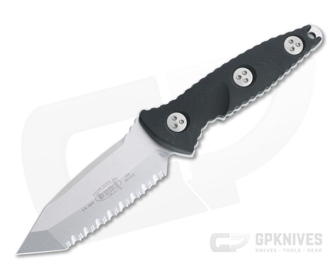 Microtech Socom Alpha Mini Tanto Full Serrated Stonewashed M390 Black G10 Fixed Blade 114M-12 - MT-114M-12